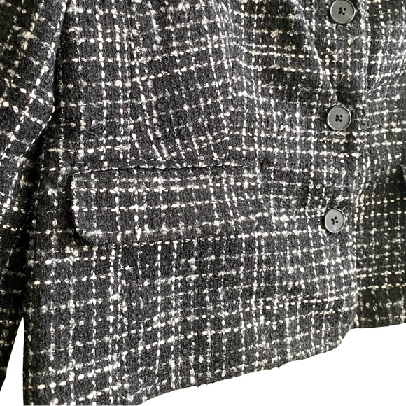 Coldwater Creek Boucle Blazer 14 Petite Wool Tweed Short Jacket Black White - Picture 4 of 8